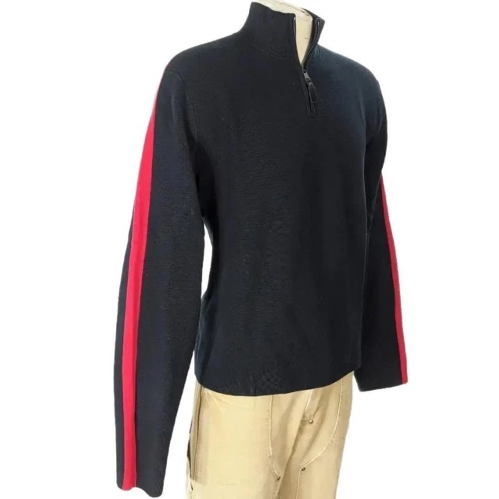 Polo Ralph Lauren Vintage Racing Stripe Cashmere Sweater in Black & Red Size XL